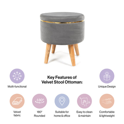 Ottoman Stool With Piping In Moonlit Grey - Combo Of 2