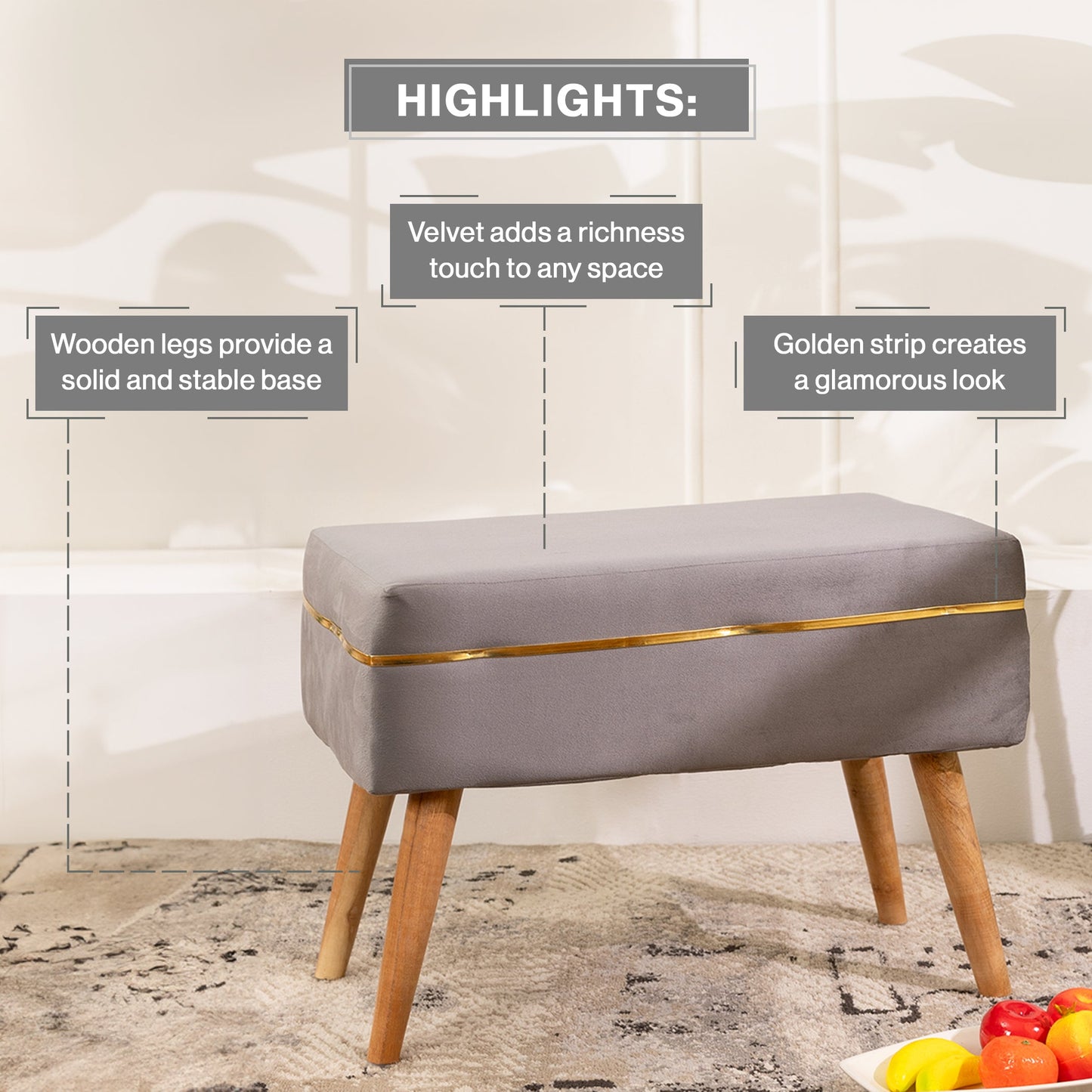 Oval Bench In Grey - Combo Of 2