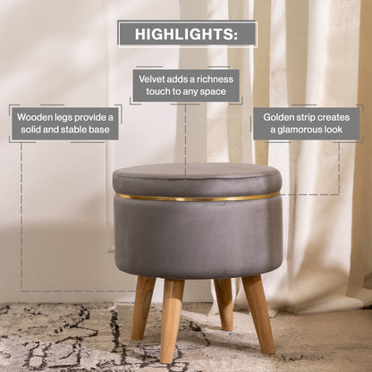 Ottoman Stool With Piping In Moonlit Grey - Combo Of 2