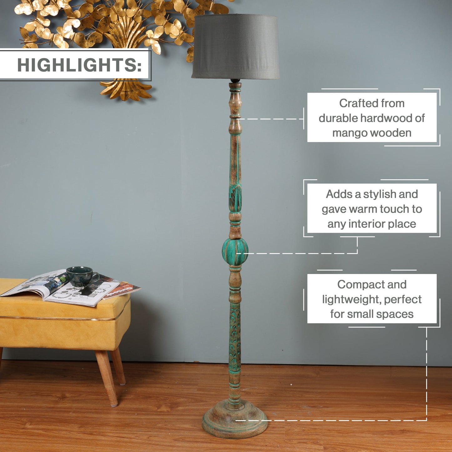 Piller Lamp With Sky Blue Shade