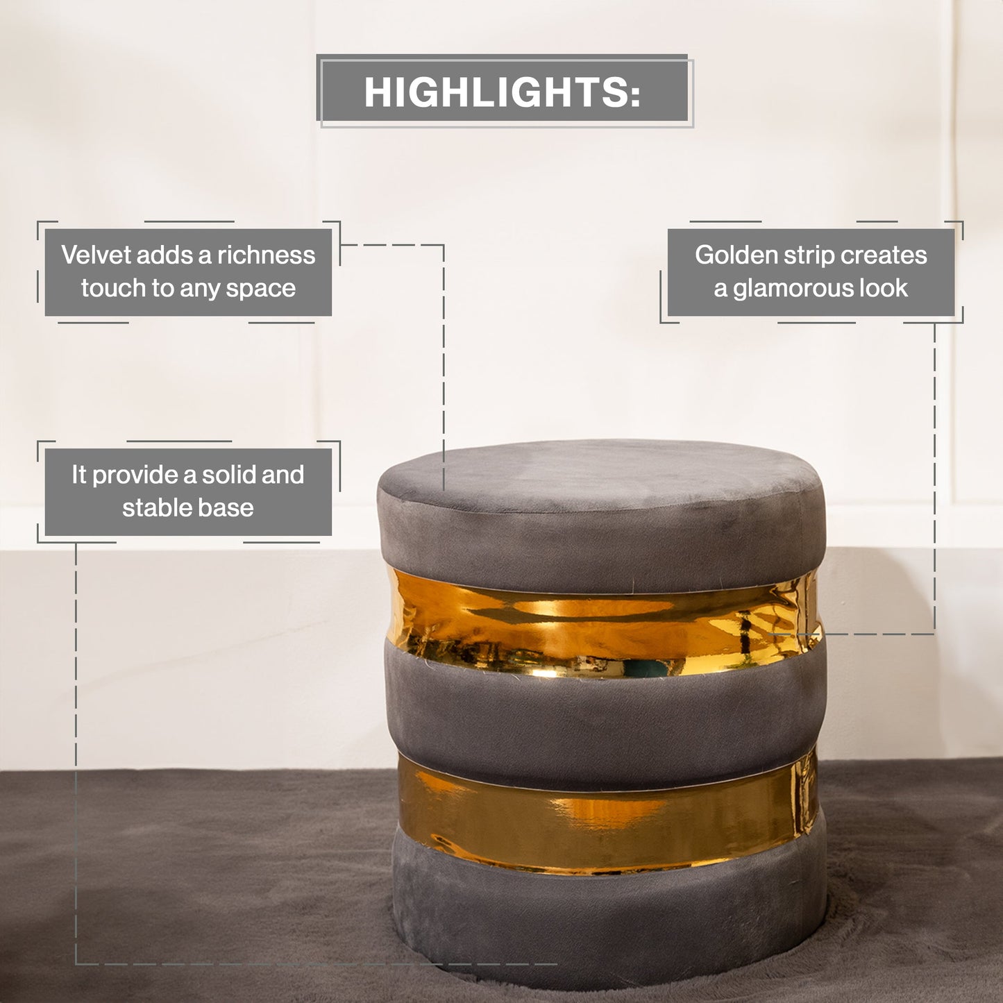 Round Drum Ottoman in Moonlit Grey