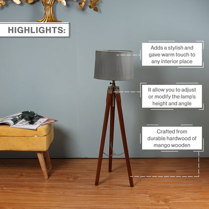 Wooden Crafter Tripod Floor Lamp With Brown Finish