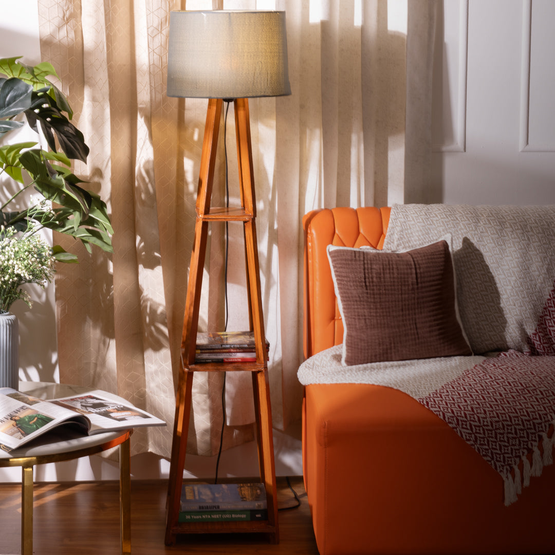Wooden Floor Lamp With Shelves