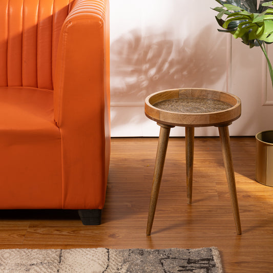 Handcrafted Mango Wood Side End Table in Gold Peacock