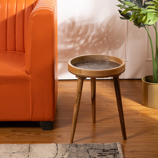 Handcrafted Mango Wood Side End Table in Rose Gold