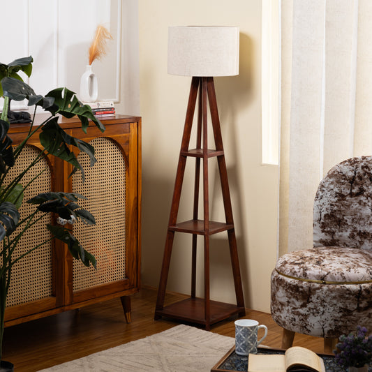 Wooden Floor Lamp With Shelves