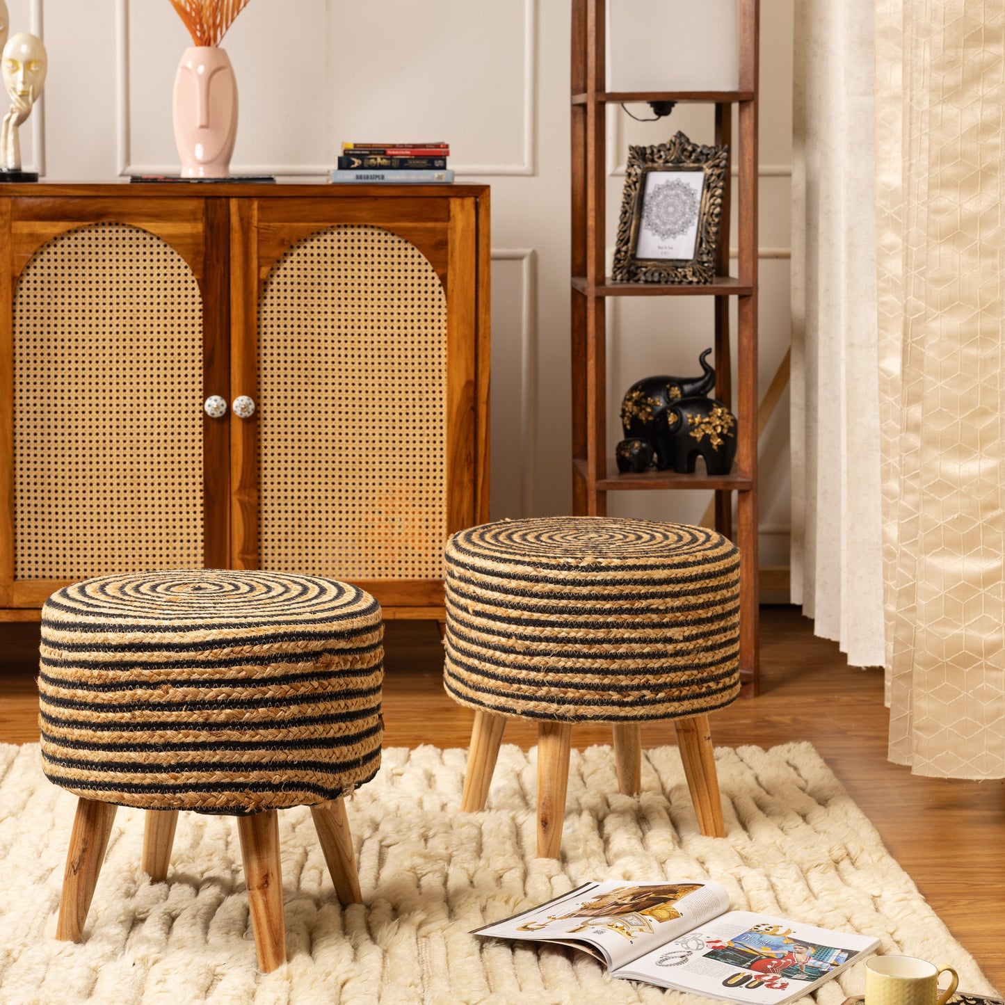 Handwoven Jute Stool - Combo of 2