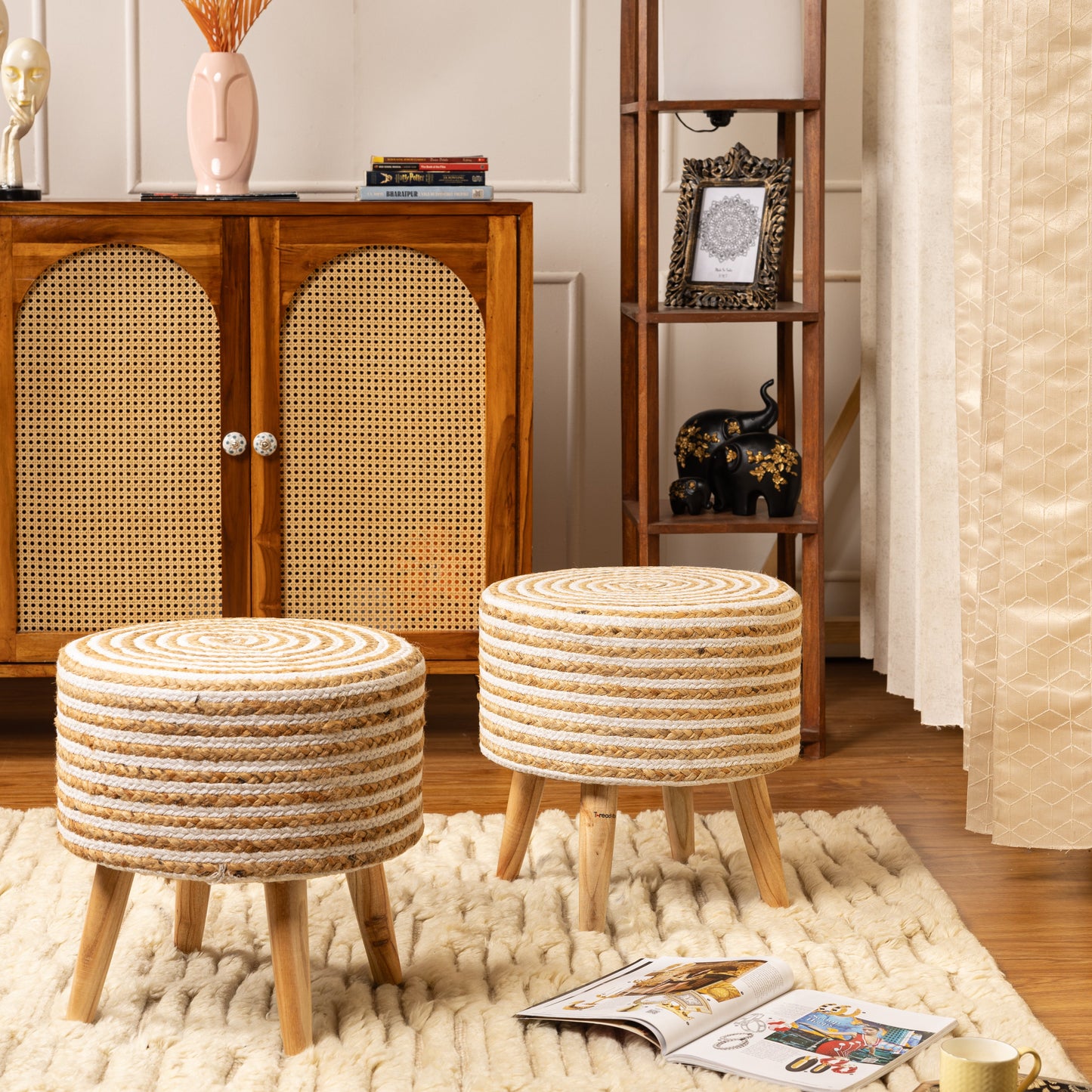 Handwoven Jute Stool - Combo of 2