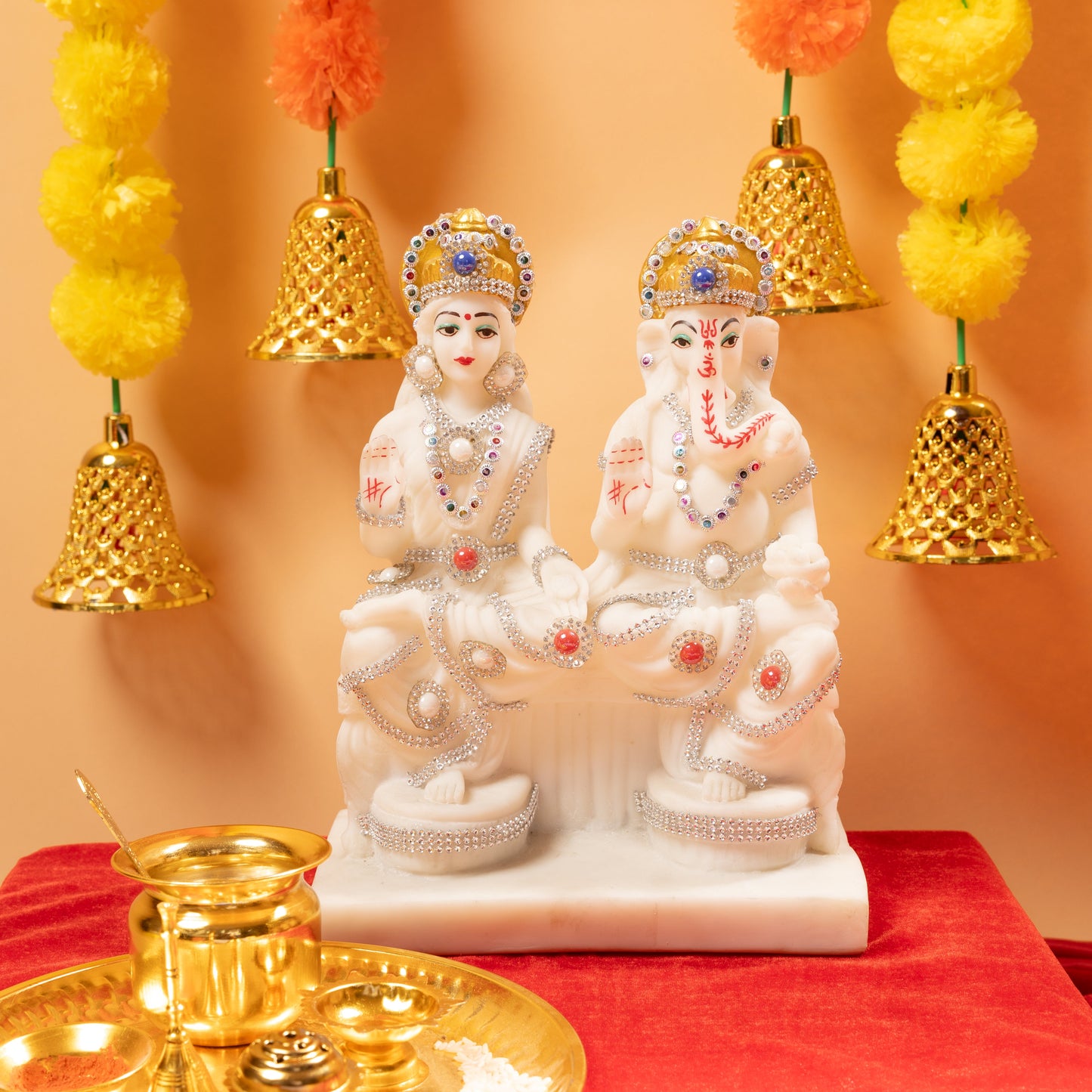 Marble Laxmi Ganesh White Murti Statue for Home Decor