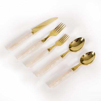 White Resin Stainless Steel Cutlery Set Of 5