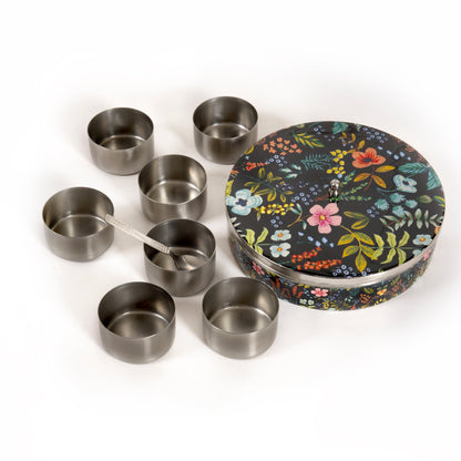 Stainless Steel Round Spice Box Masala Box Dabba for Kitchen Decor-Timberwolf Prints Pattern