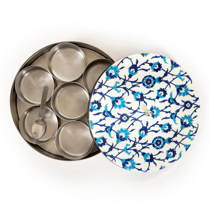 Stainless Steel Round Spice Box Masala Box Dabba for Kitchen Decor-Wild Floral Prints Pattern