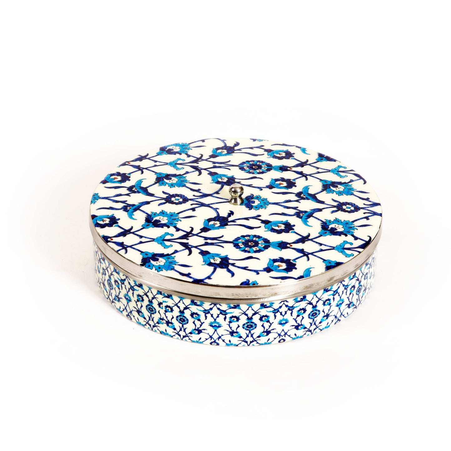 Stainless Steel Round Spice Box Masala Box Dabba for Kitchen Decor-Wild Floral Prints Pattern