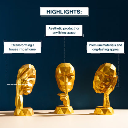 Abstract Woman Face Sculpture in Golden-Set of 3