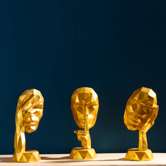Abstract Woman Face Sculpture in Golden-Set of 3