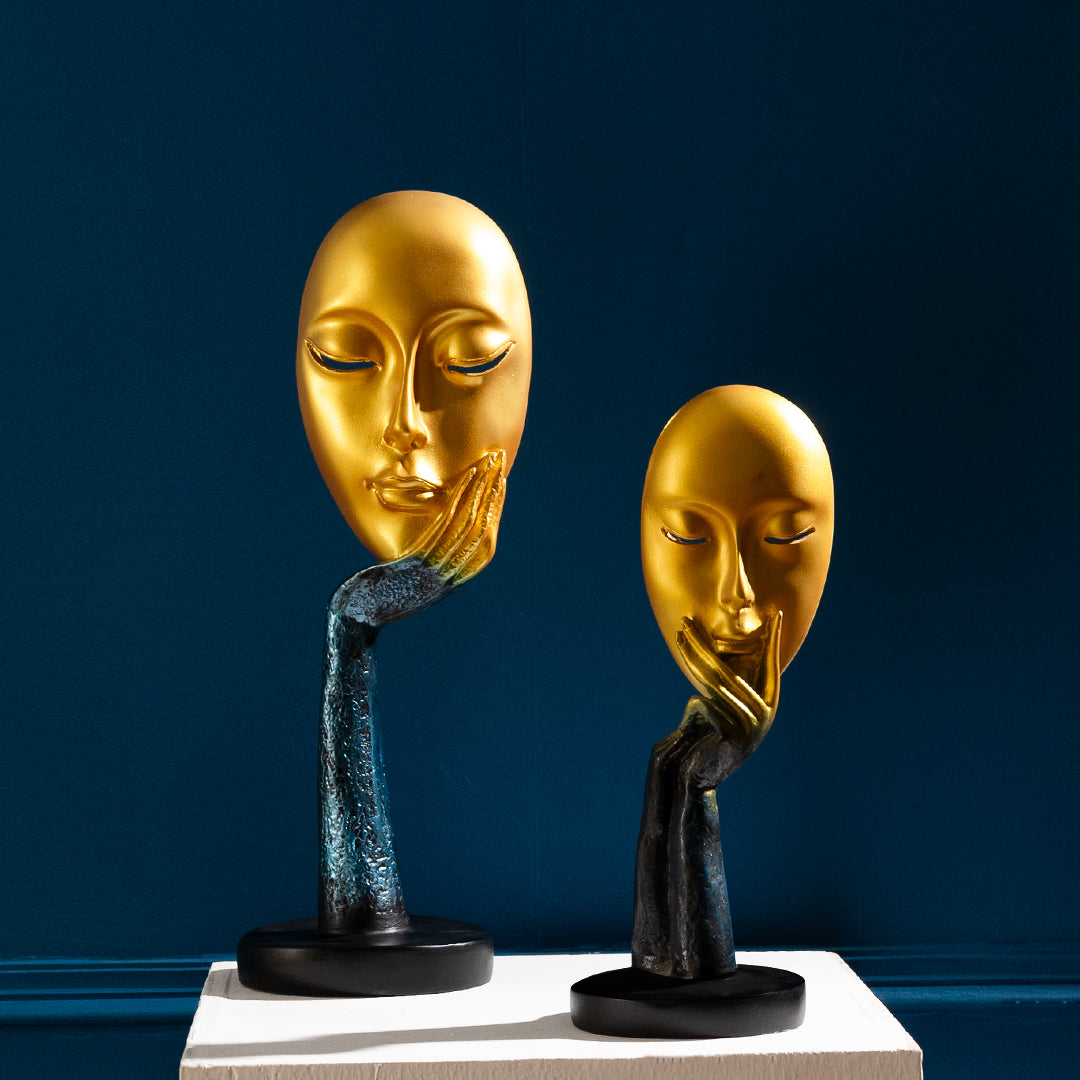 Abstract The Golden-Blue Thinker Lady Statue Face Art For Home Decor