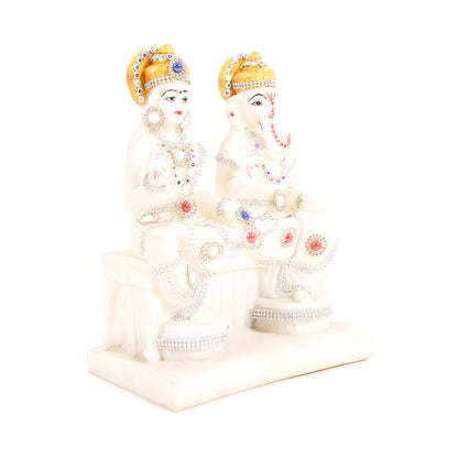 Marble Laxmi Ganesh White Murti Statue for Home Decor