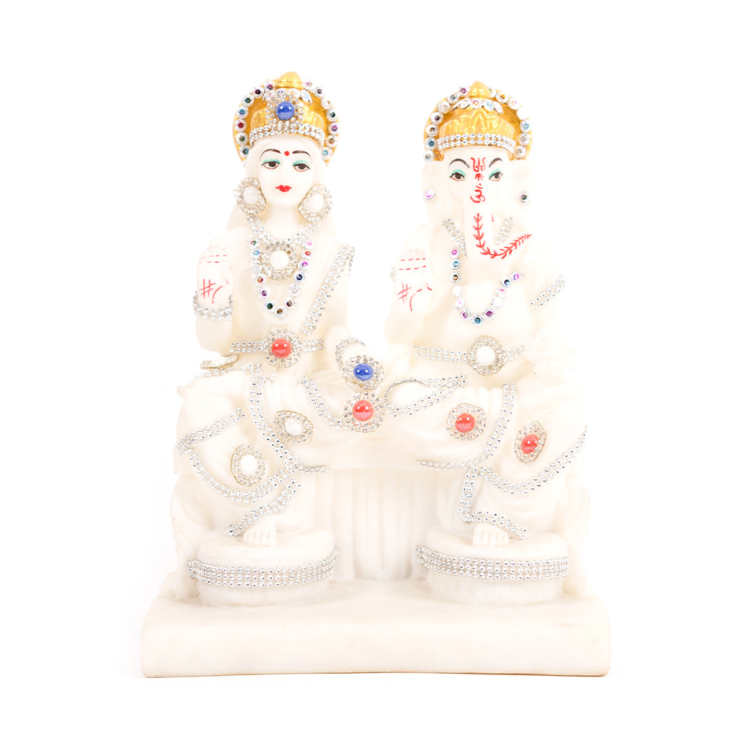 Marble Laxmi Ganesh White Murti Statue for Home Decor