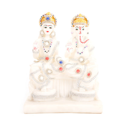 Marble Laxmi Ganesh White Murti Statue for Home Decor