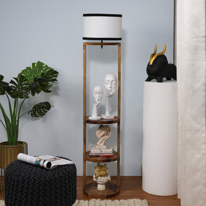 Tiered Wooden Shelf Floor Lamp