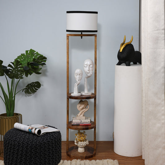 Tiered Wooden Shelf Floor Lamp