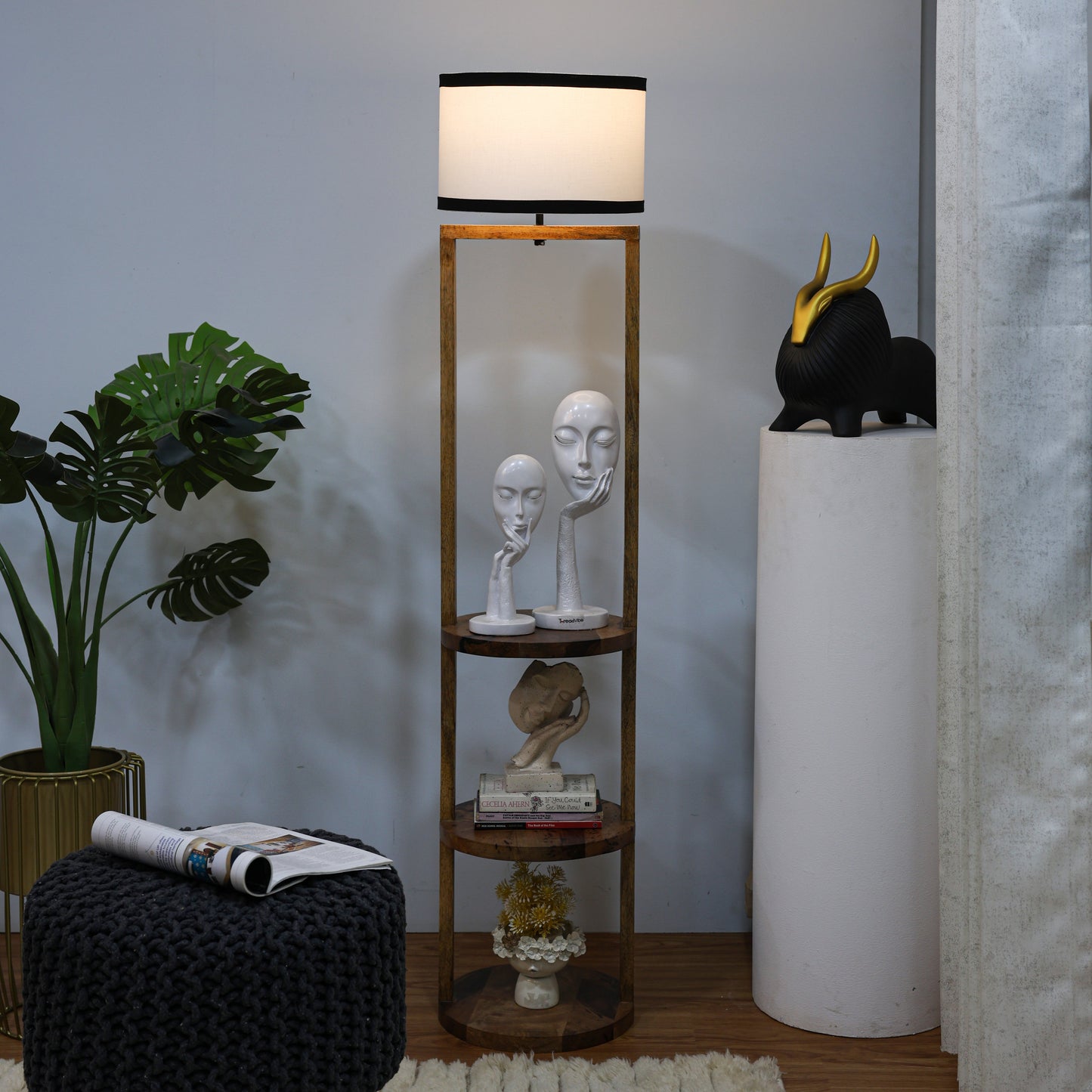 Tiered Wooden Shelf Floor Lamp