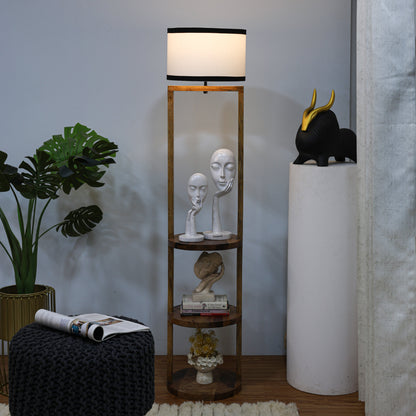 Tiered Wooden Shelf Floor Lamp