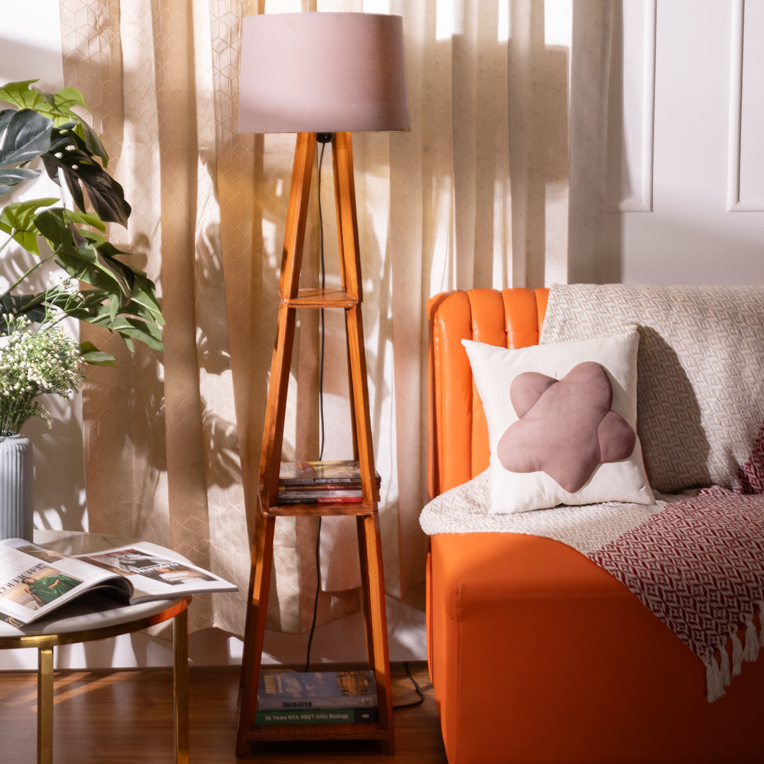 Wooden Floor Lamp With Shelves
