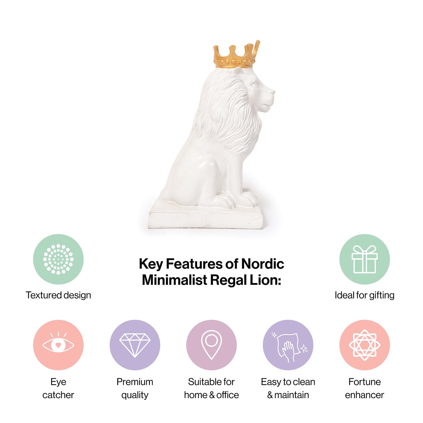 Artistic Nordic Minimalist Regal Lion in White for Home Decor
