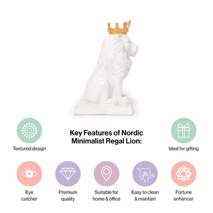 Artistic Nordic Minimalist Regal Lion in White for Home Decor