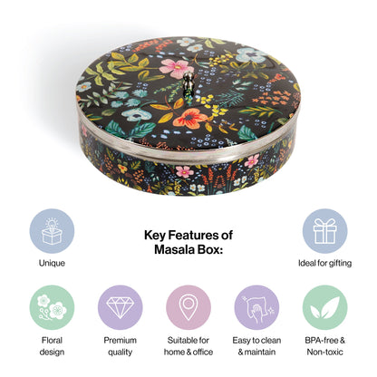 Stainless Steel Round Spice Box Masala Box Dabba for Kitchen Decor-Timberwolf Prints Pattern