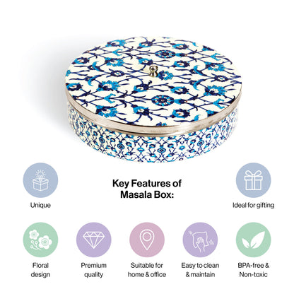Stainless Steel Round Spice Box Masala Box Dabba for Kitchen Decor-Wild Floral Prints Pattern