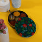 Stainless Steel Round Spice Box Masala Box Dabba for Kitchen Decor-Green Floral Prints Pattern