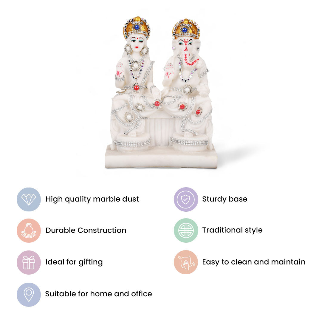 Marble Laxmi Ganesh White Murti Statue for Home Decor