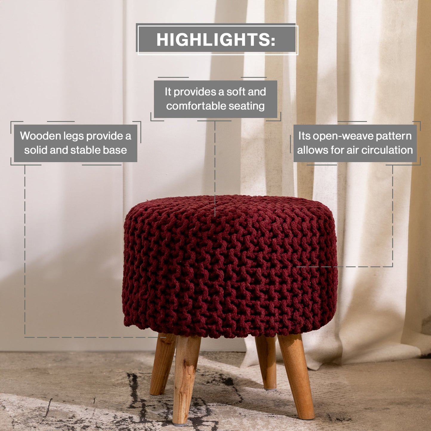 Pouf Dori Stool in Oak Brown