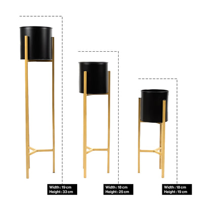 Metal planters set of 3 in black eclipse