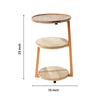 Modern 3-Tiered Mango-Wood Coffee Side End Tables