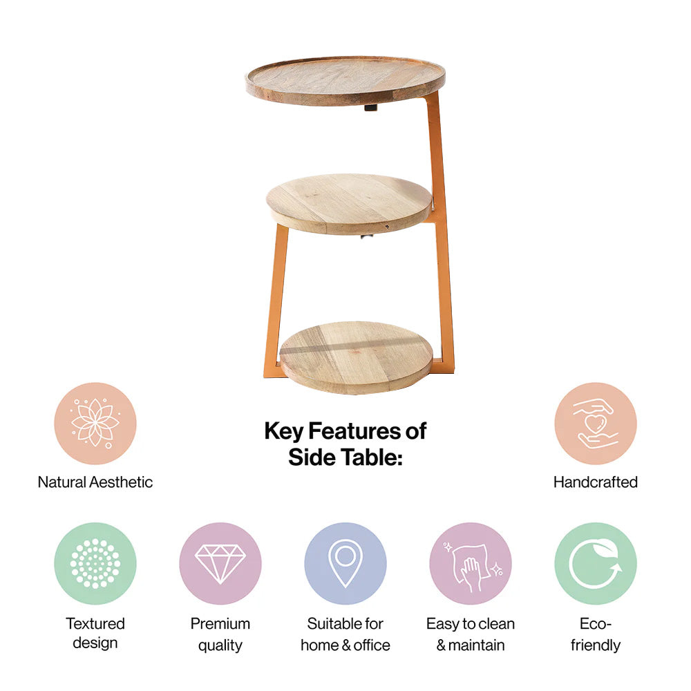 Modern 3-Tiered Mango-Wood Coffee Side End Tables