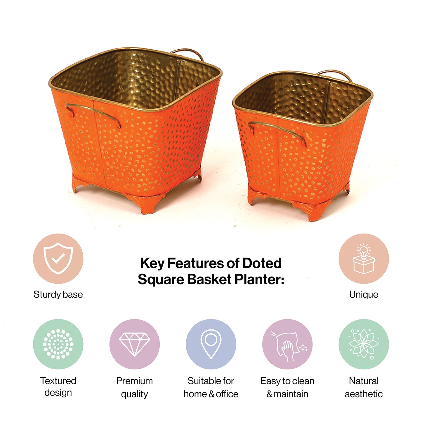 Polka Dotted Square Basket Planter in Orange