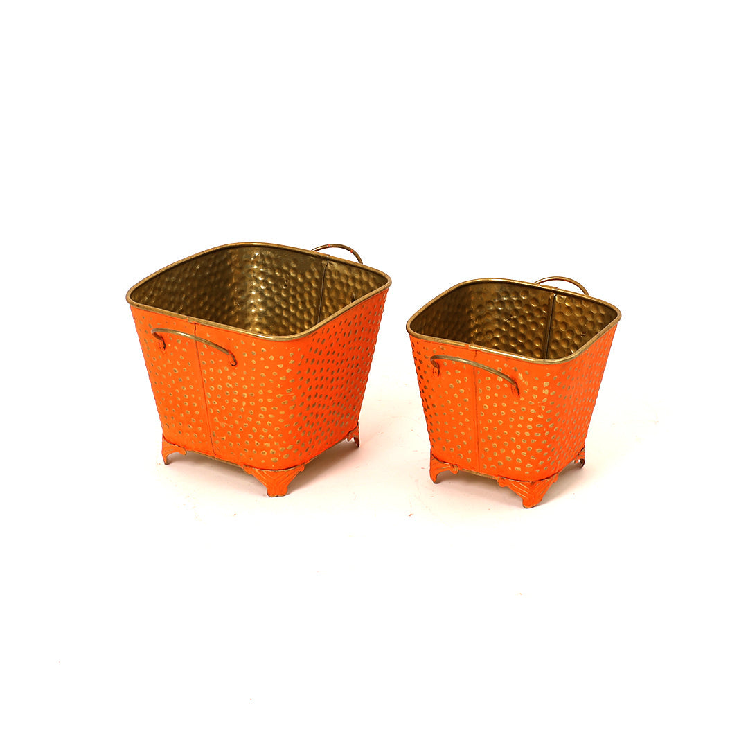 Polka Dotted Square Basket Planter in Orange