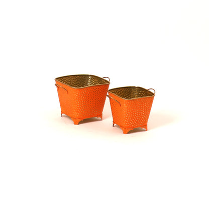 Polka Dotted Square Basket Planter in Orange