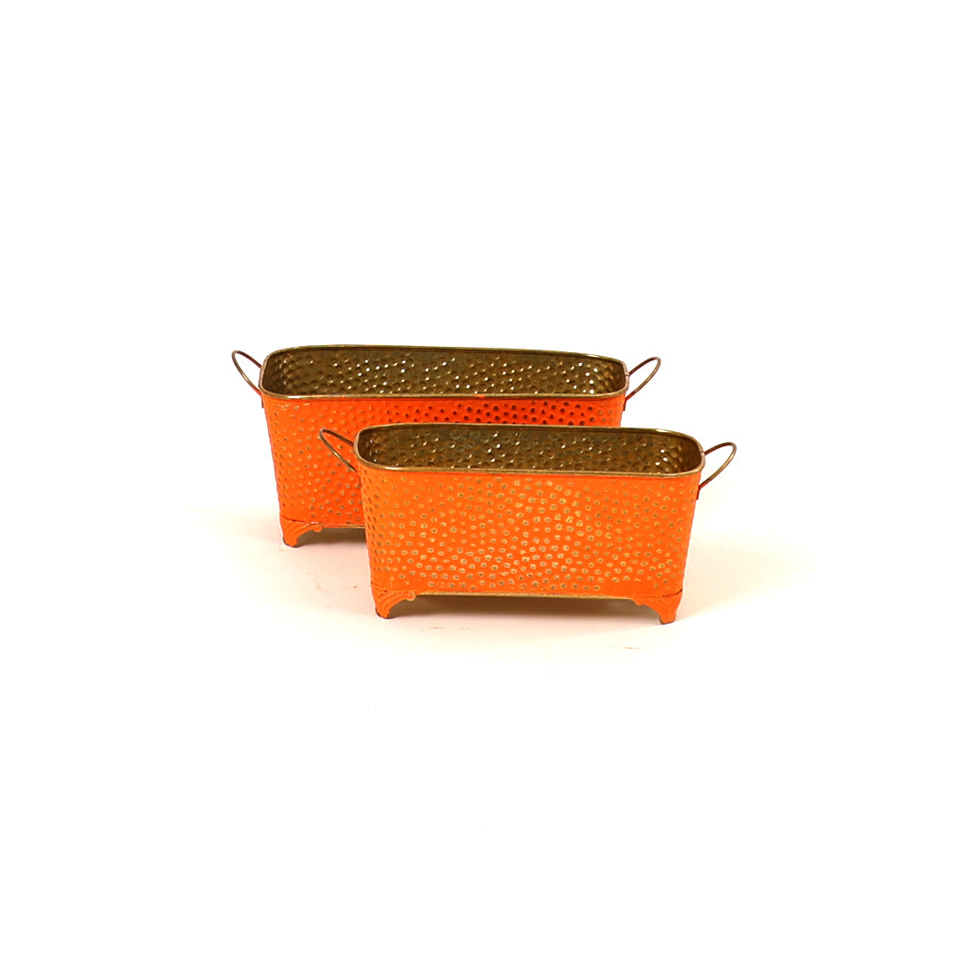 Polka Dotted Long Basket Planter in Orange