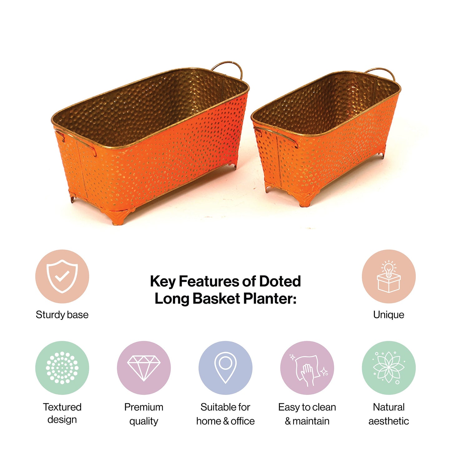 Polka Dotted Long Basket Planter in Orange