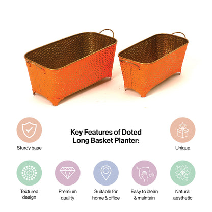 Polka Dotted Long Basket Planter in Orange