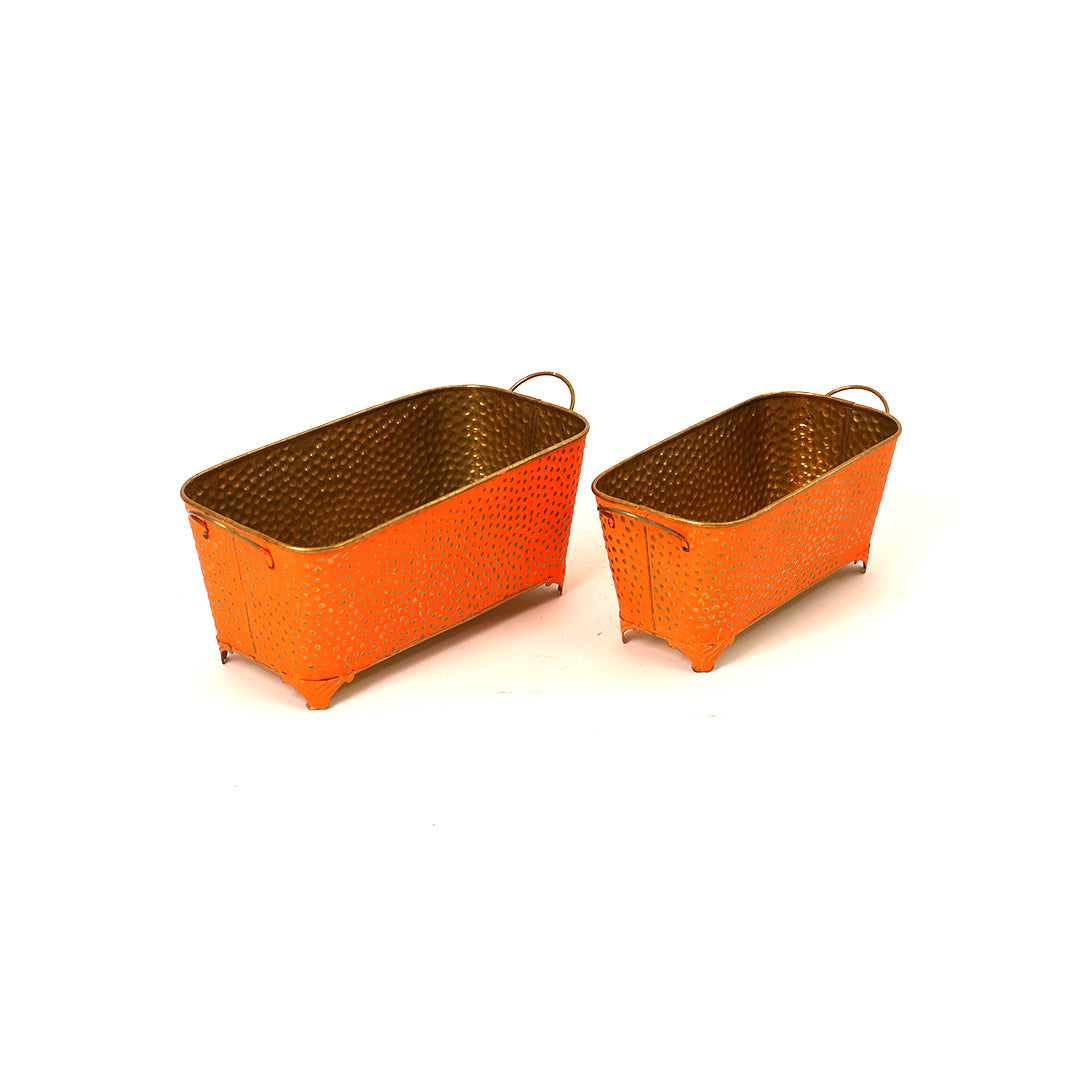 Polka Dotted Long Basket Planter in Orange
