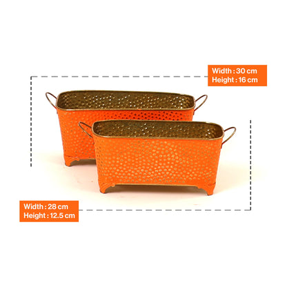 Polka Dotted Long Basket Planter in Orange