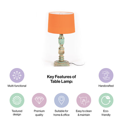 Wooden Piller Table Lamp with Light Blue Shade