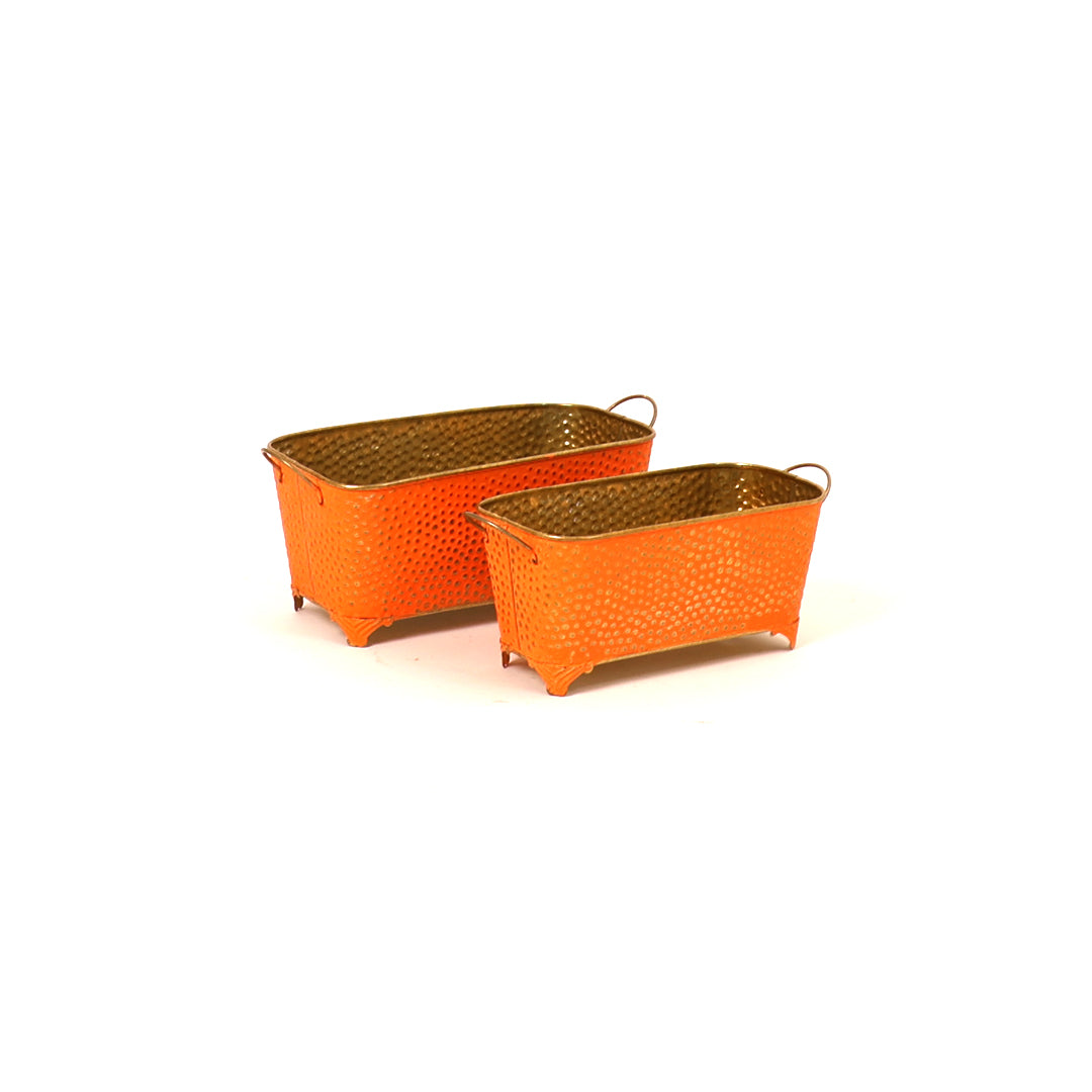 Polka Dotted Long Basket Planter in Orange