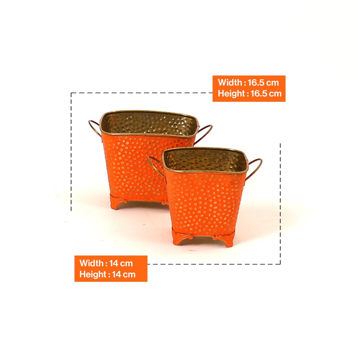 Polka Dotted Square Basket Planter in Orange
