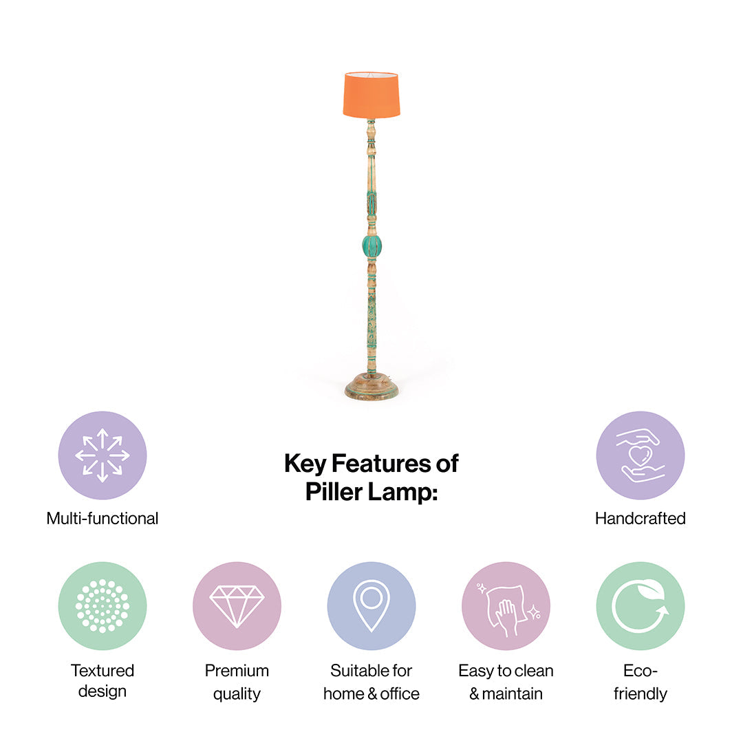 Piller Lamp With Sky Blue Shade